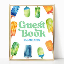 Poster Símbolo de Mesa do Livro de Convidado Verde Azul