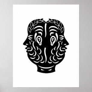 Poster Símbolo de Moeda Antiga Romana Cabeça Dupla de Jan
