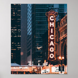 Poster Símbolo De Neon De Chicago Illinois À Noite