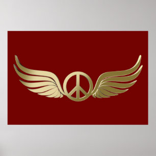 Póster Símbolo de paz de aparência de metal com asas