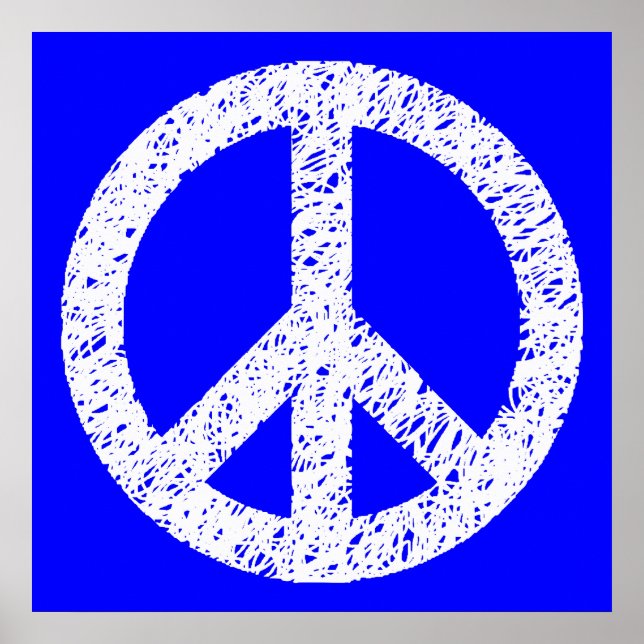 Poster Símbolo de paz escrivado - Branco em azul (Frente)