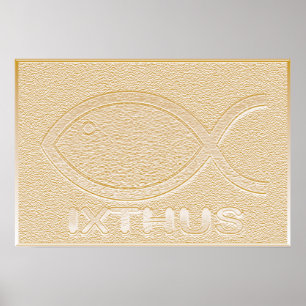 Poster Símbolo de Peixe Cristão IXTHUS - Dourado