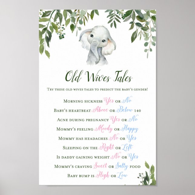 Poster Símbolo de Previsão de Gênero de Elefante Verde (Frente)