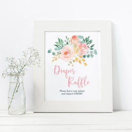 Poster Símbolo de Raffle Chá Floral Rosa Blush