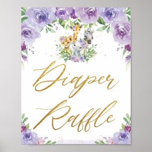 Poster Símbolo de Raffle de Fralda Floral Roxo de Animai