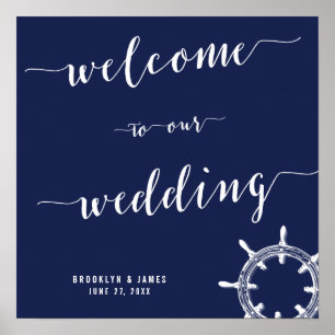 Poster Símbolo de Recepção de casamento azul Marinho náut