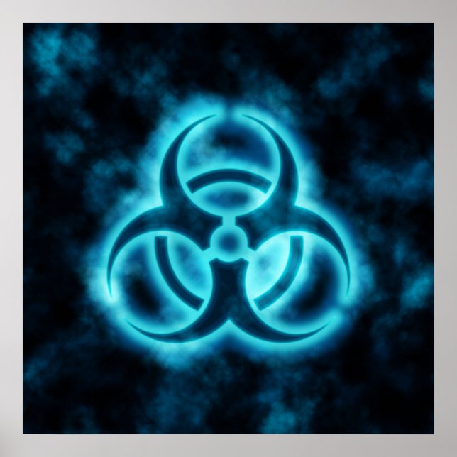 Póster Símbolo de risco biológico brilhante azul-branco P (Frente)