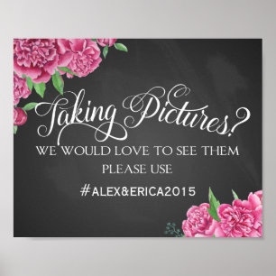 Póster Símbolo de rosa da peony na hashtag da mídia socia