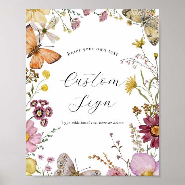 Poster Símbolo de Texto Personalizado de Flor Selvagem e  (Frente)