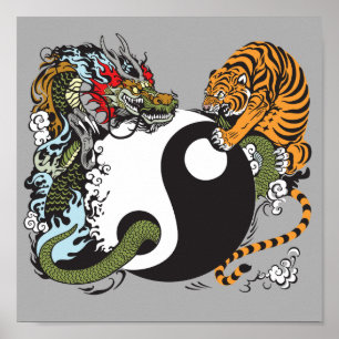 Poster símbolo de yang do yin do dragão e do tigre