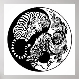 Poster símbolo de yang do yin do dragão e do tigre