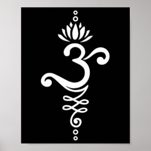 Poster Símbolo de Yoga do Mantra Om com Flor de Lótus e U