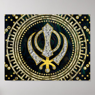 Poster Símbolo decorativo de Khanda com pedras preciosas