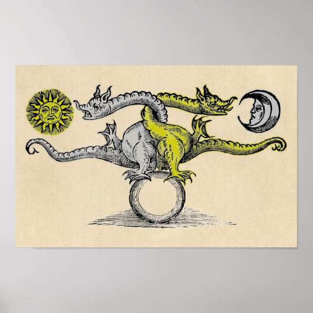 Poster Símbolo do Dragão Dourado e Prateado (Frente)