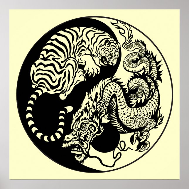 Póster símbolo do dragão e tigre yin yang (Frente)