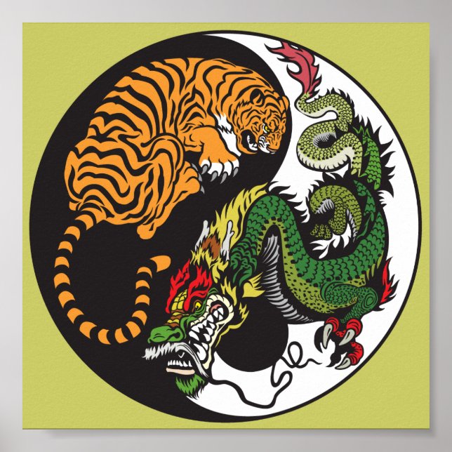 Póster símbolo do dragão e tigre yin yang (Frente)