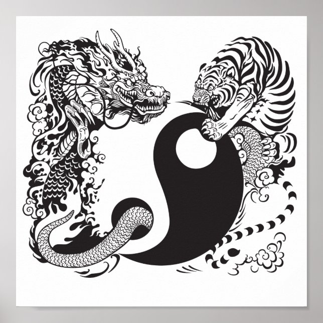Póster símbolo do dragão e tigre yin yang (Frente)
