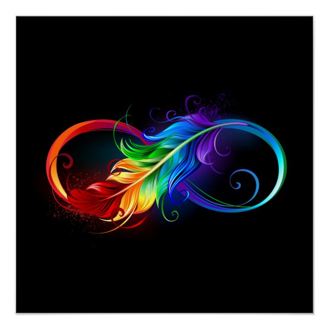 Póster Símbolo do Infinito com Pena Arco-íris (Frente)