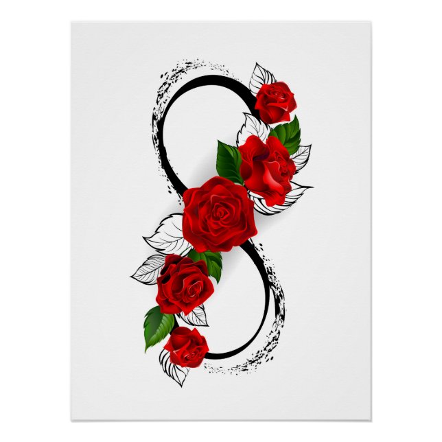 Póster Símbolo do Infinito com Rosas Vermelhas (Frente)