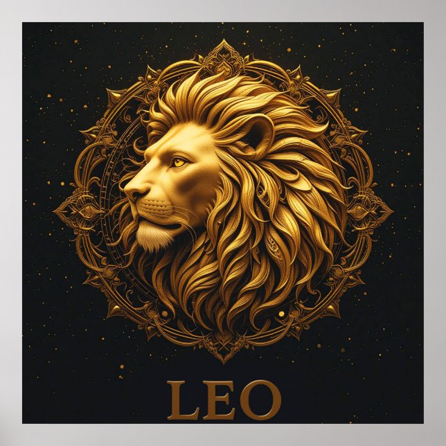 Poster Símbolo do Leão Dourado Representando Força, Zodía (Frente)