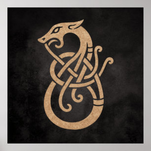 Poster Símbolo do Nó de Serpente Viking Dourado