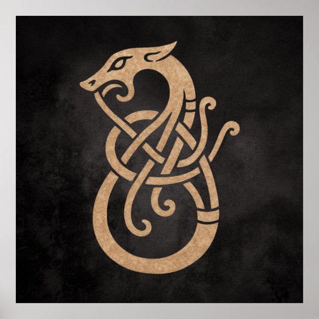 Poster Símbolo do Nó de Serpente Viking Dourado (Frente)
