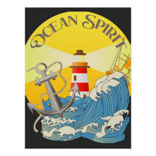 Póster Símbolo do Tema Náutico da Espírito Oceânico e Cra