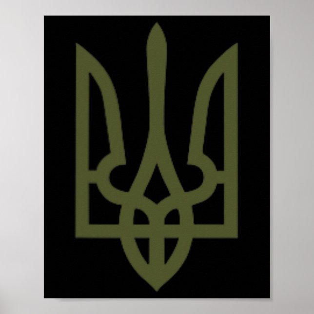 Poster Símbolo do Tridente Ucraniano Oliva no Coração - U (Frente)