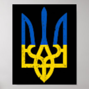 Poster Símbolo do Tridente Ucraniano - Suporte à Bandeira