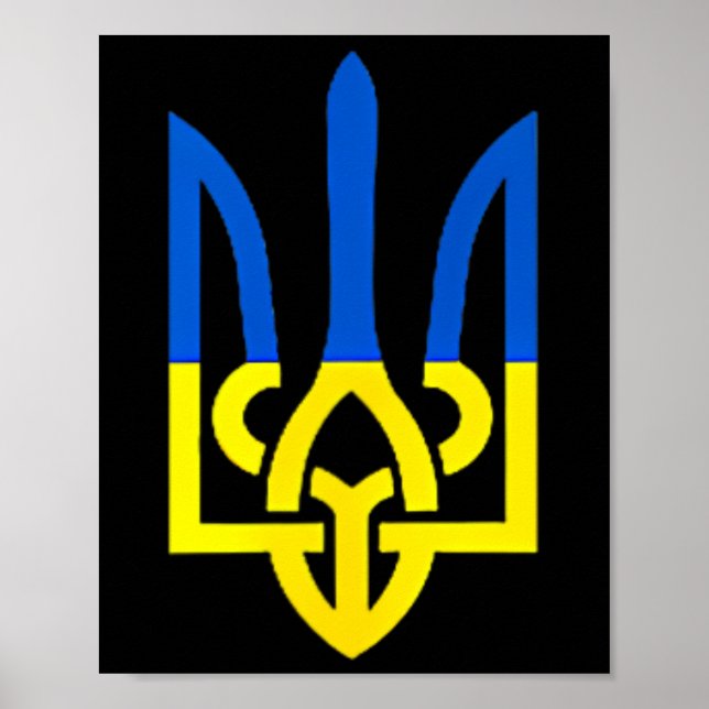 Poster Símbolo do Tridente Ucraniano - Suporte à Bandeira (Frente)