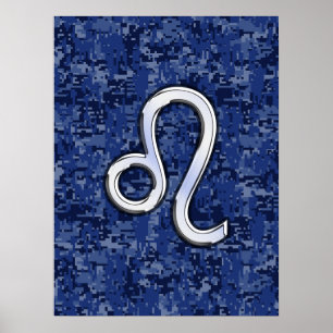 Poster Símbolo do zodíaco de Leo em azuis marinhos