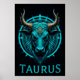 Poster Símbolo do Zodíaco de Touro em Azul Vibrante e Ace
