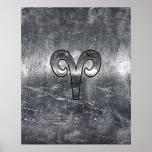 Póster Símbolo do zodíaco do Aries no estilo de aço de