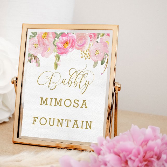 Poster Símbolo Dourado de caligrafia cor-de-rosa borbolet (Mimosa Fountain sign from my Pink and Gold Watercolor Floral Bridal Shower Collection)