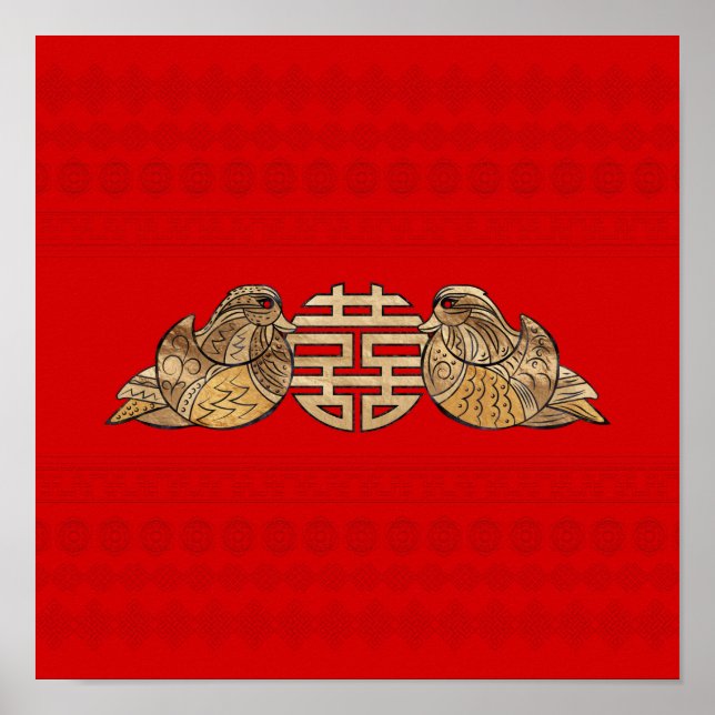 Poster Símbolo Dourado de Felicidade Dupla com Patos Mand (Frente)