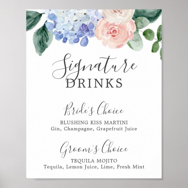 Poster Símbolo Elegante Blue Hydrangea Signature Drinks (Frente)