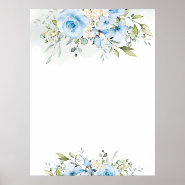 Poster Símbolo floral azul de aquarela (Frente)