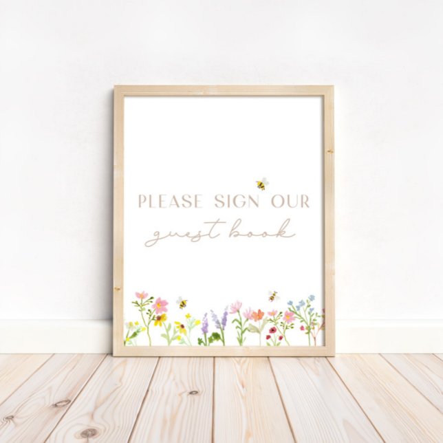 Poster Símbolo Floral do Livro de Convidado de Wildflower (Coordinate this guest book sign with our matching baby shower guest book!)