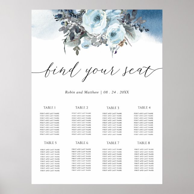 Poster Símbolo Floral Elegante Azul (Frente)