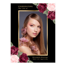 Símbolo Funeral de Foto Floral Vermelha Dourada Pr