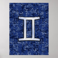 Símbolo Gemini Zodiac Camuflagem Digital Azul