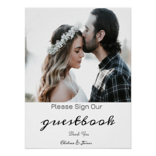 Póster Símbolo Guestbook de Foto de Caligrafia Elegante