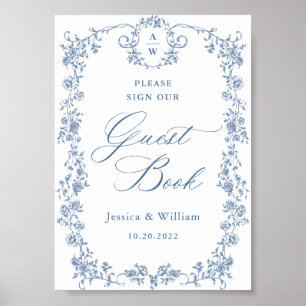 Poster Símbolo Guestbook de Ornamentado Flor Azul Vitoria