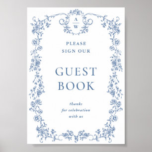 Poster Símbolo Guestbook de Ornamentado Flor Azul Vitoria