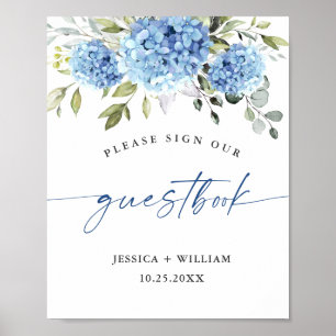 Poster Símbolo Guestbook Elegante Blue Hydrangea Eucalypt
