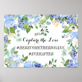 Poster Símbolo Hashtag Casado de Hydrangea Azul