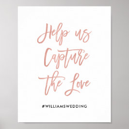 Poster Símbolo Hashtag de Casamento Dourado do Rosa de Co