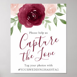 Póster Símbolo Hashtag de Casamento Floral de Watercolor 