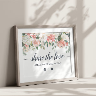 Poster Símbolo Hashtag de Casamento Floral do Meio-Verão