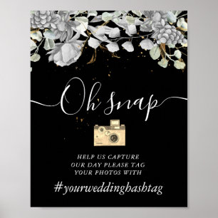 Poster símbolo Hashtag de ouro floral prateado dramátic